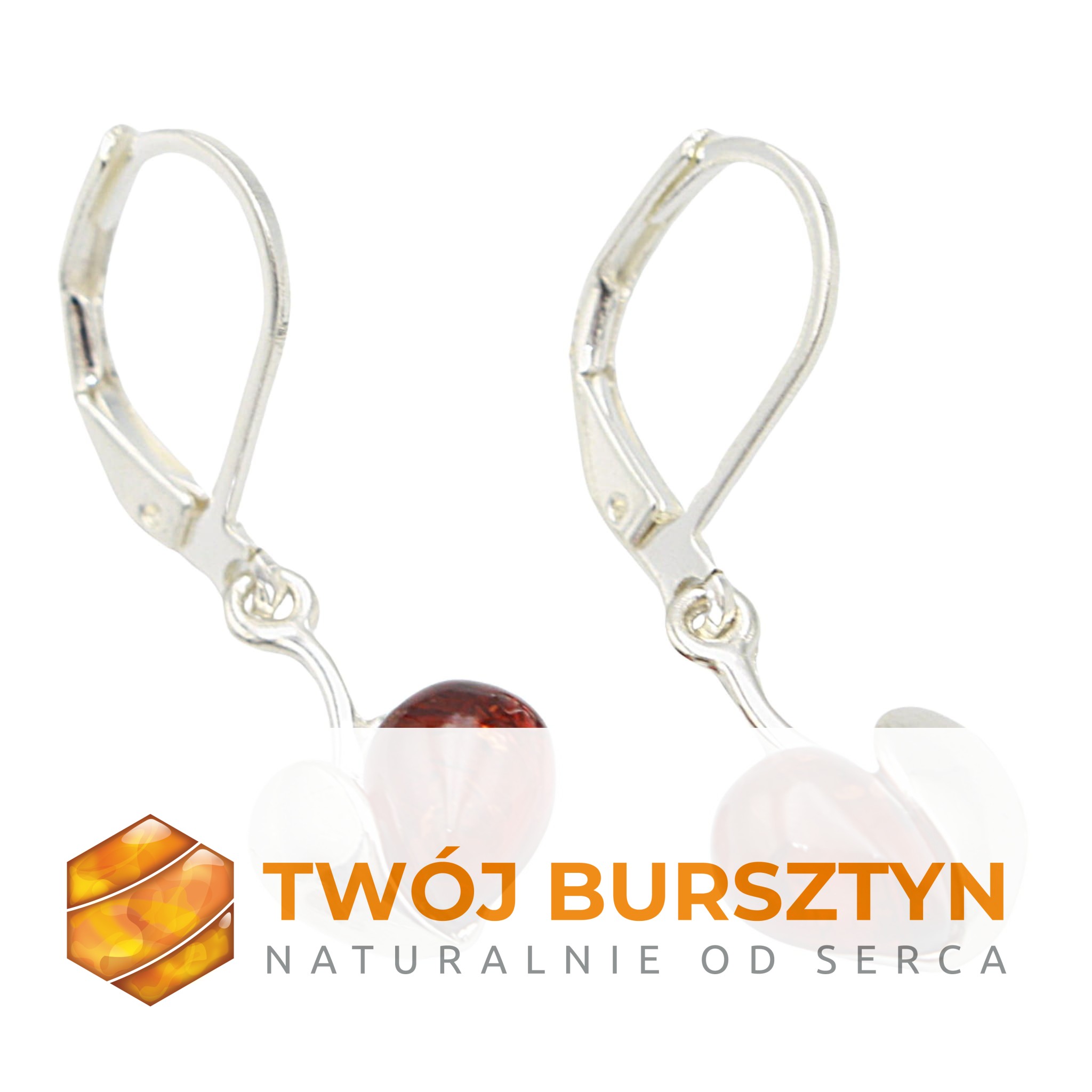 SERCA KOLCZYKI SREBRNE Z NATURALNYM BURSZTYNEM