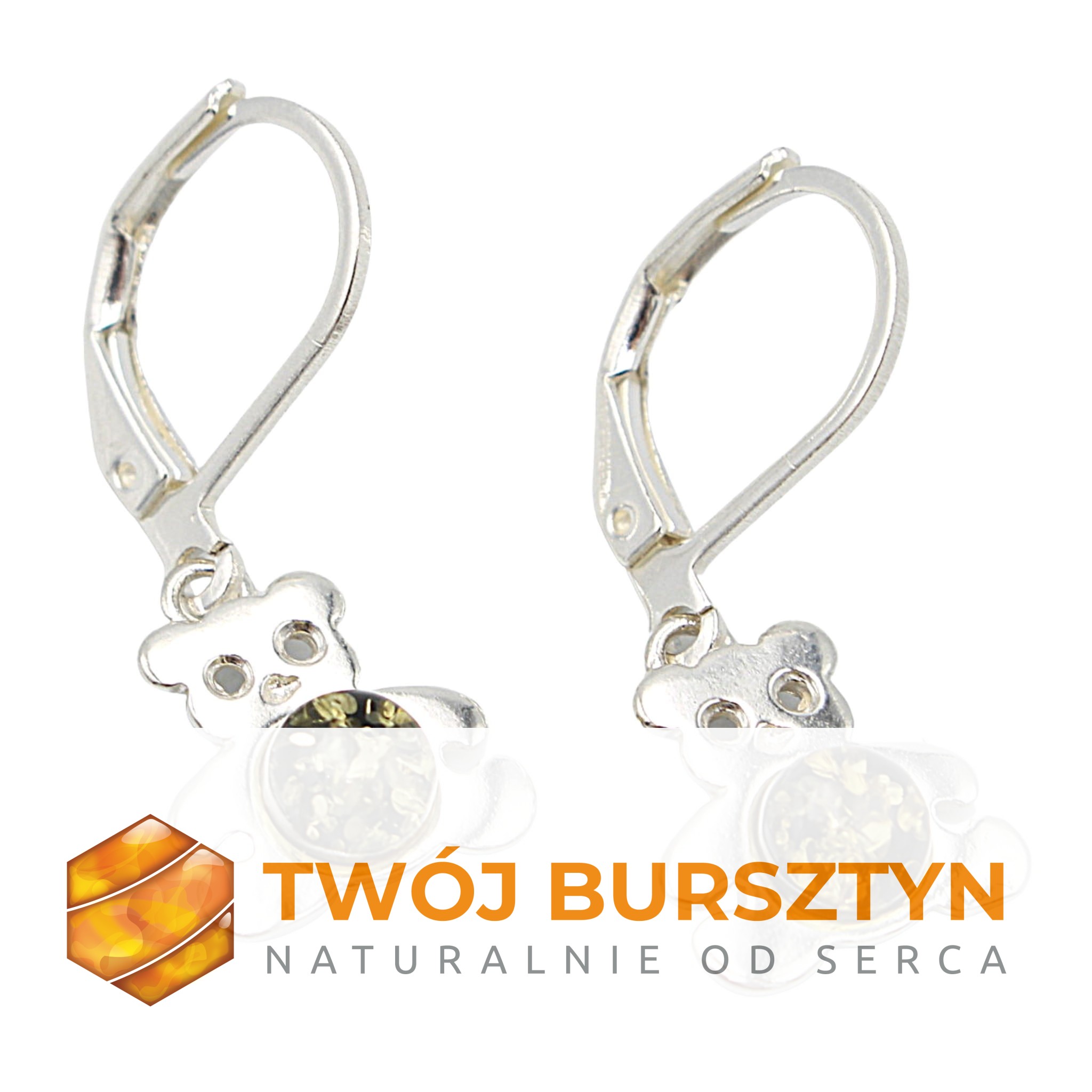 KOLCZYKI SREBRNE Z NATURALNYM BURSZTYNEM