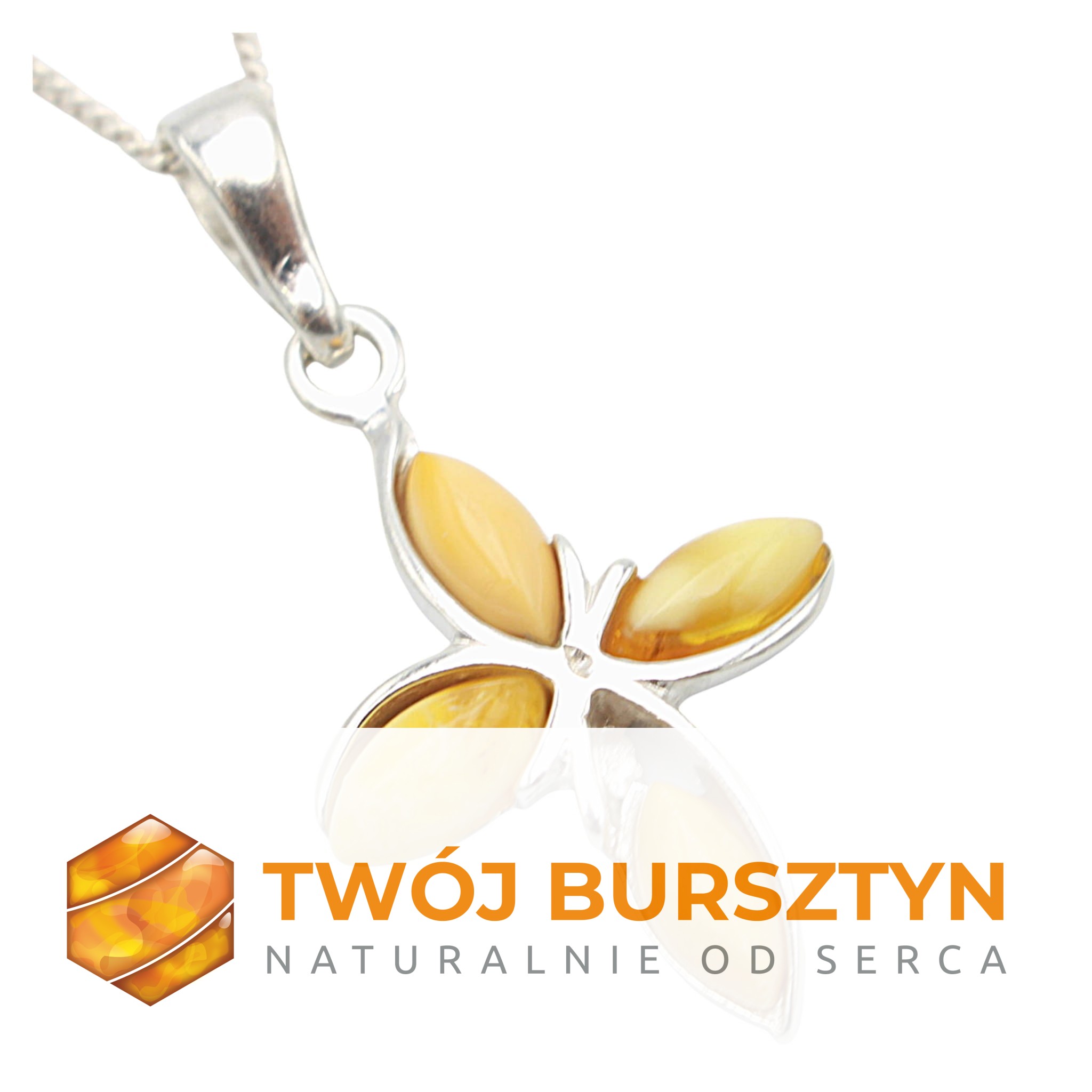 SREBRNY KRZYŻYK KRZYŻ wisiorek BURSZTYN mleczny