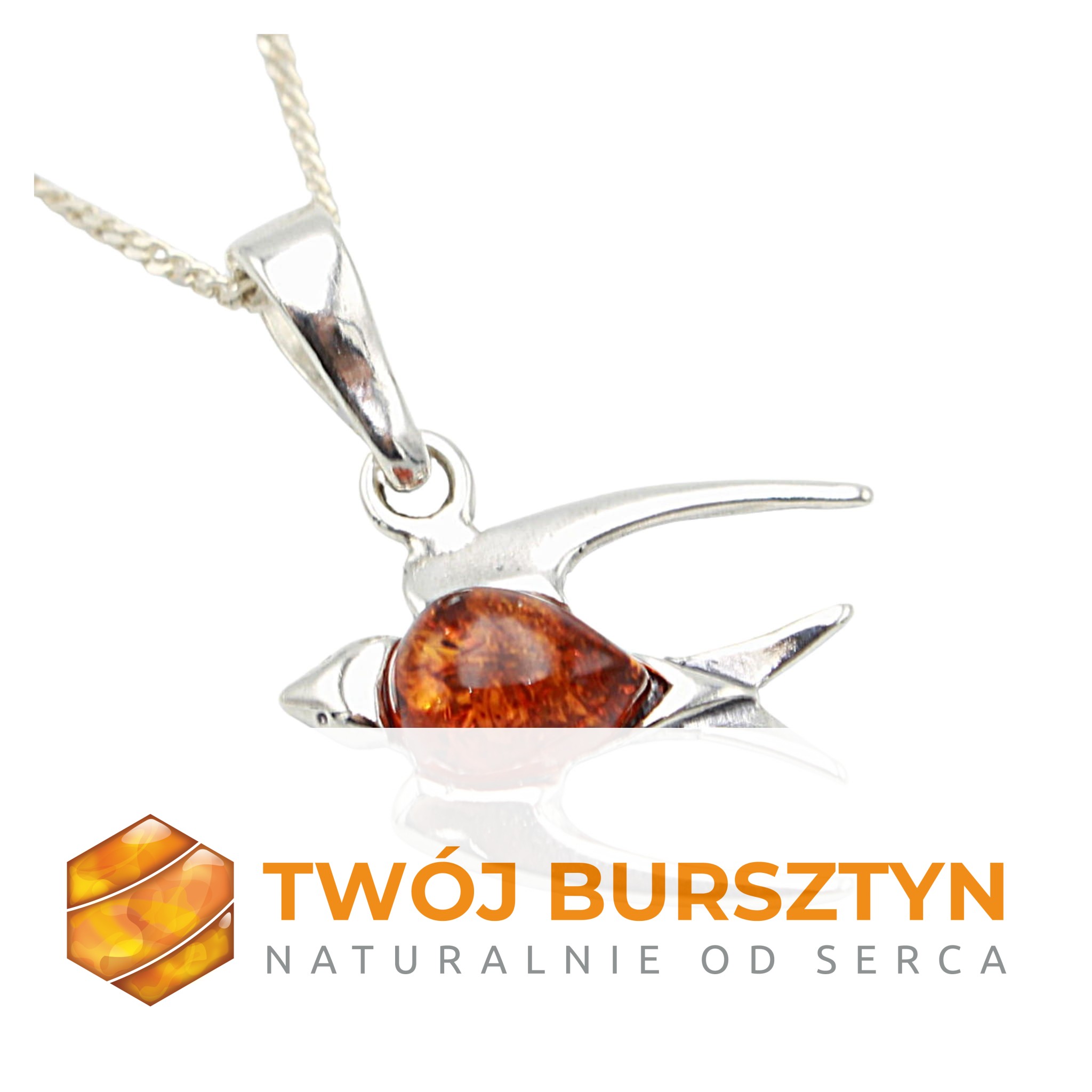 WISIOREK JASKÓŁKA srebro 925 + BURSZTYN