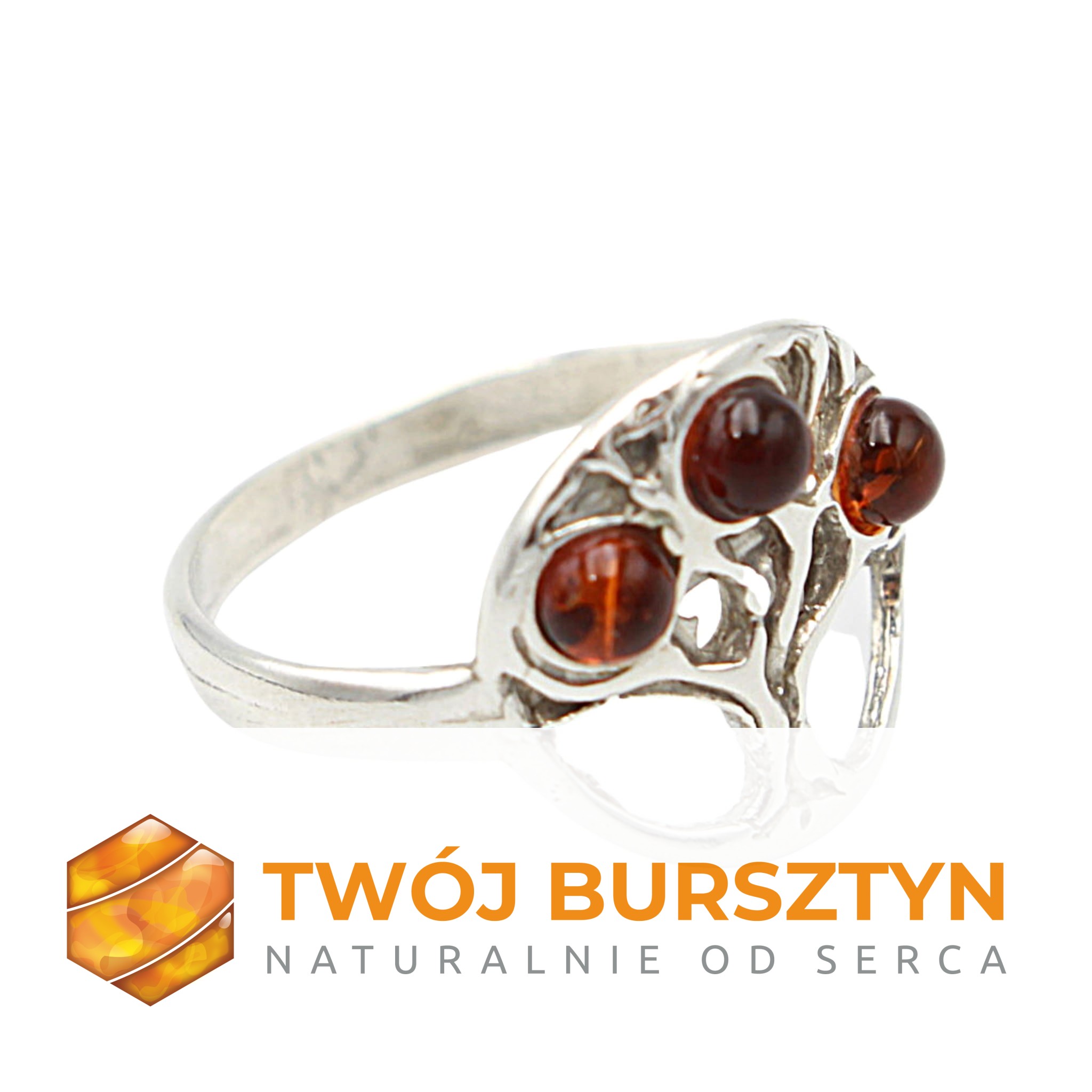 PIERŚCIONEK z bursztynem BURSZTYN srebrny  r. 10