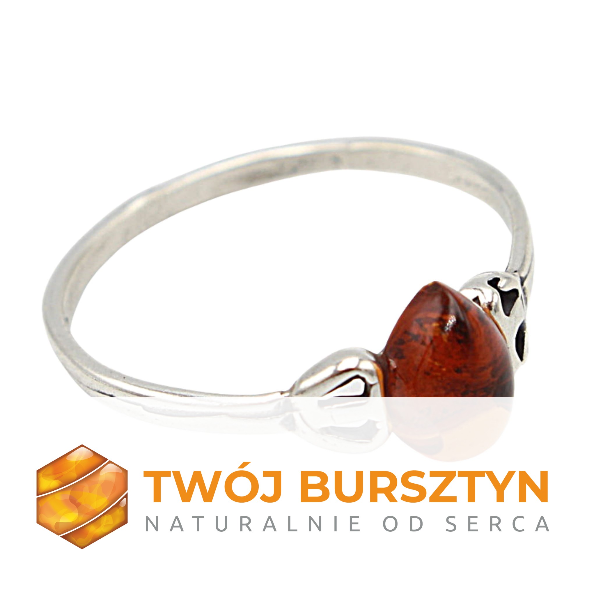 PIERŚCIONEK z bursztynem srebrny BURSZTYN r.10