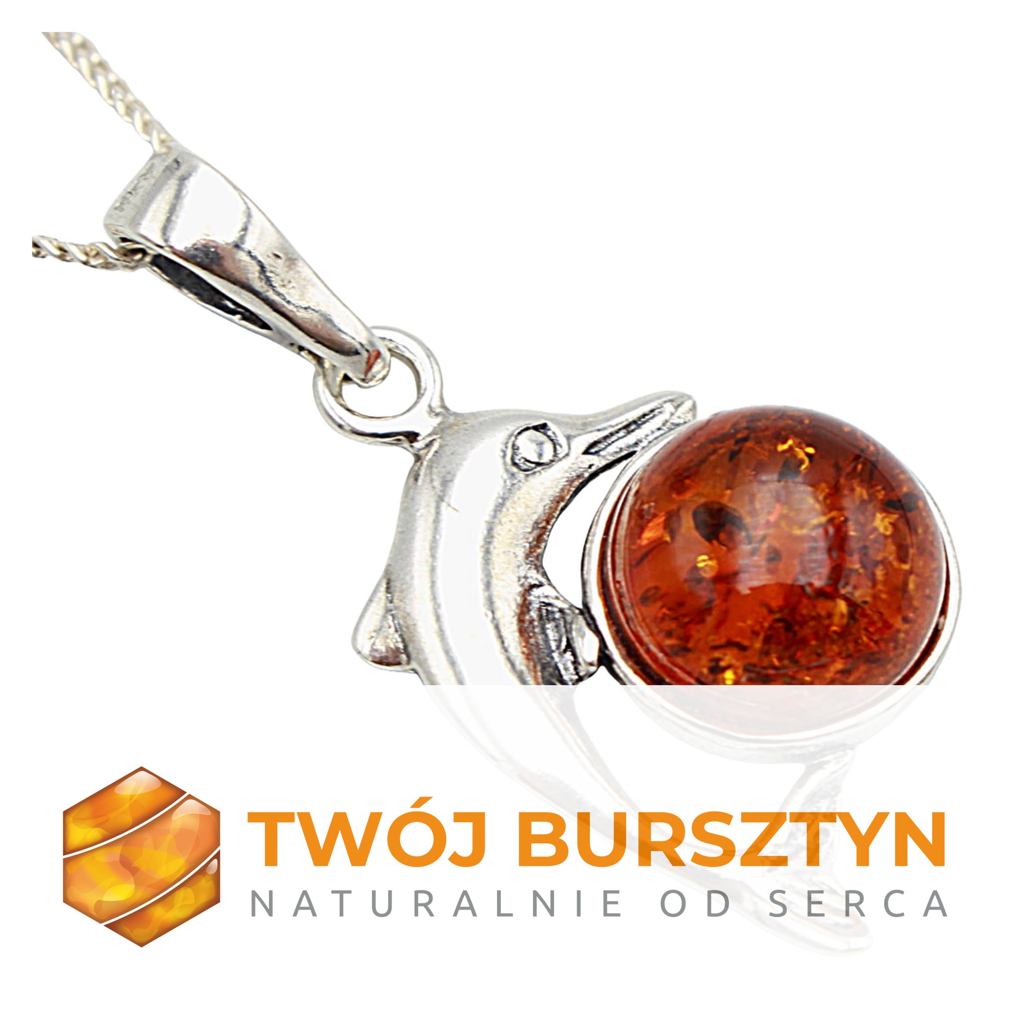 WISIOREK z bursztynem SREBRNY bursztyn DELFIN