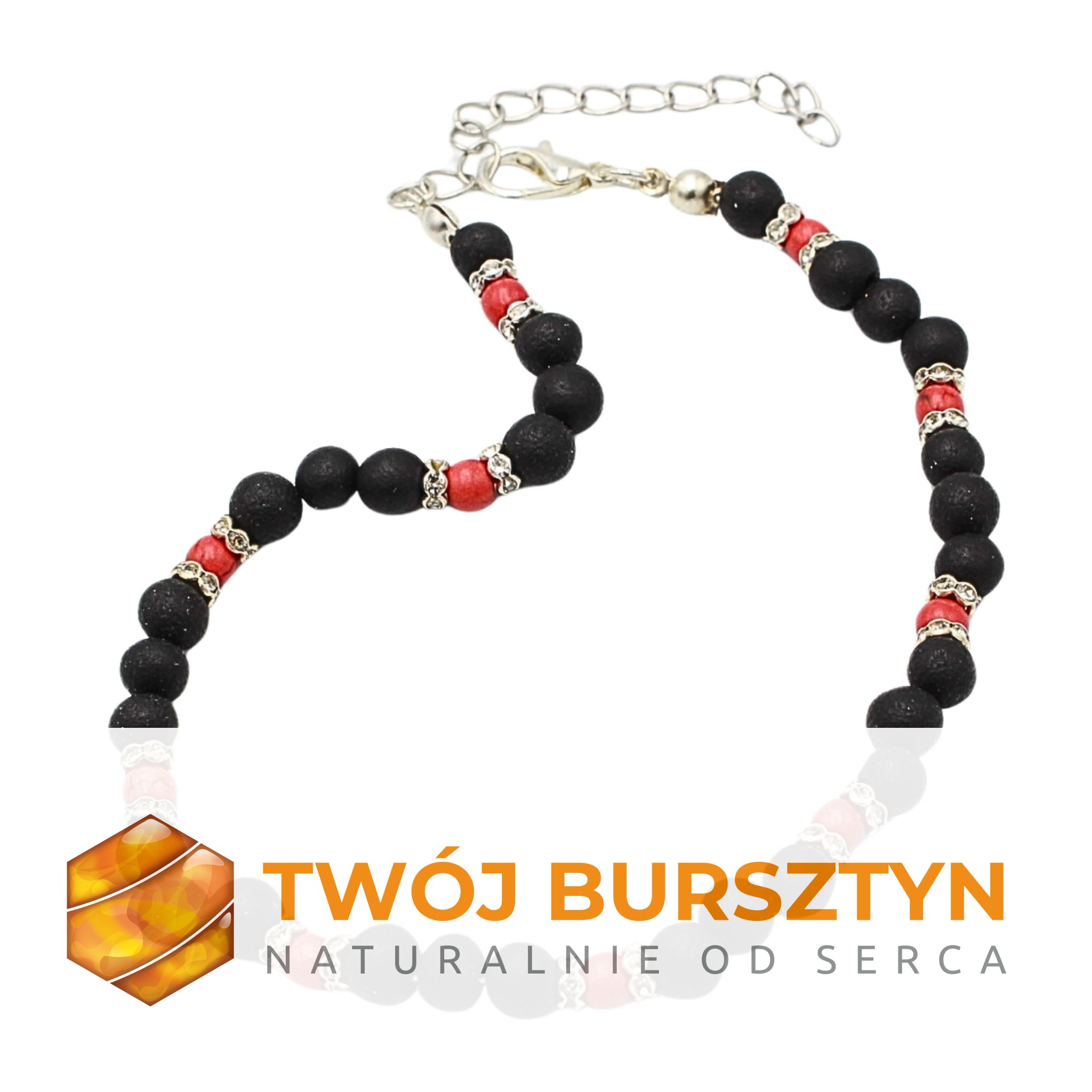 NASZYJNIK dla dzieci Z KORALEM lawa wulkaniczna
