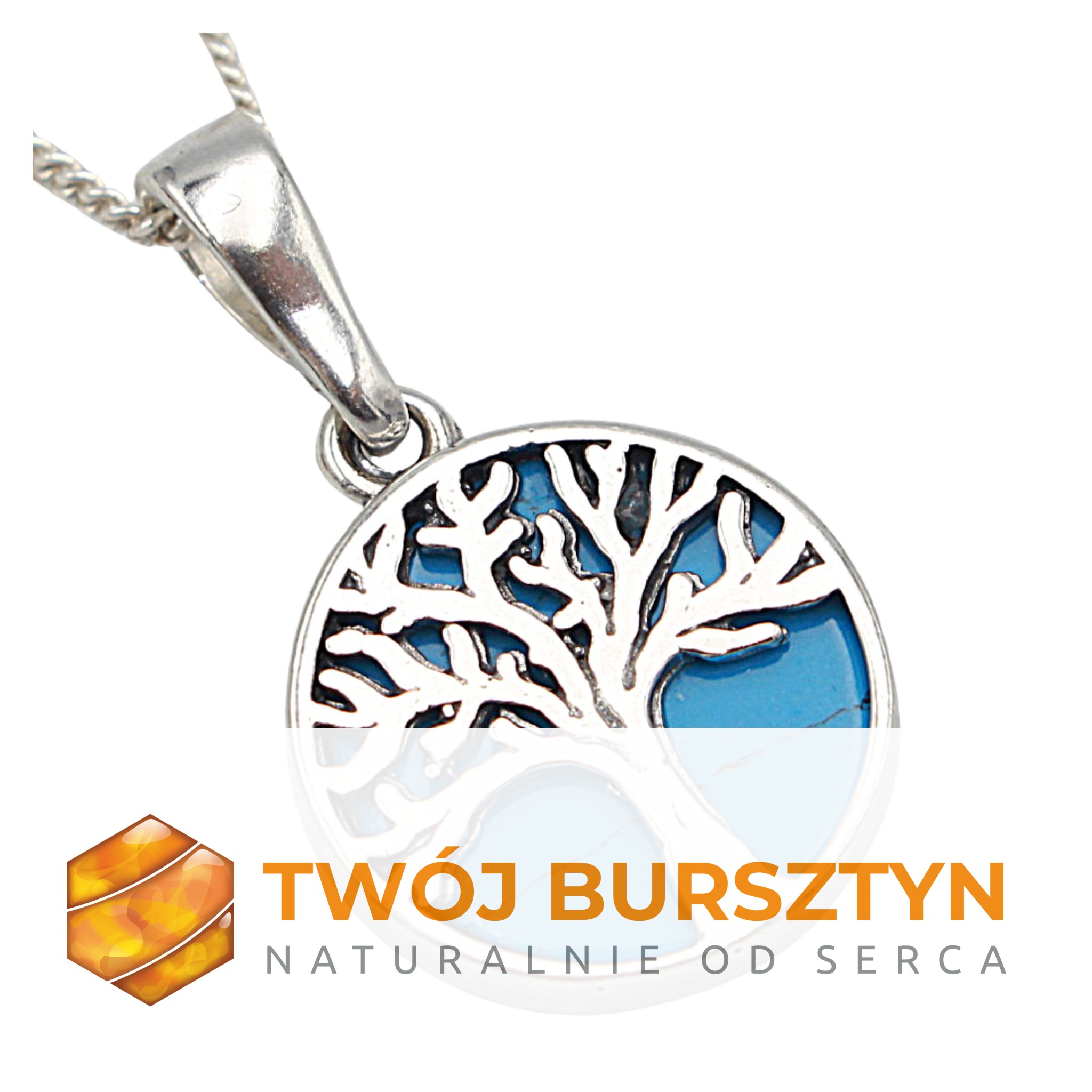 SREBRNY WISIOREK z TURKUSEM DRZEWKO SZCZĘŚCIA