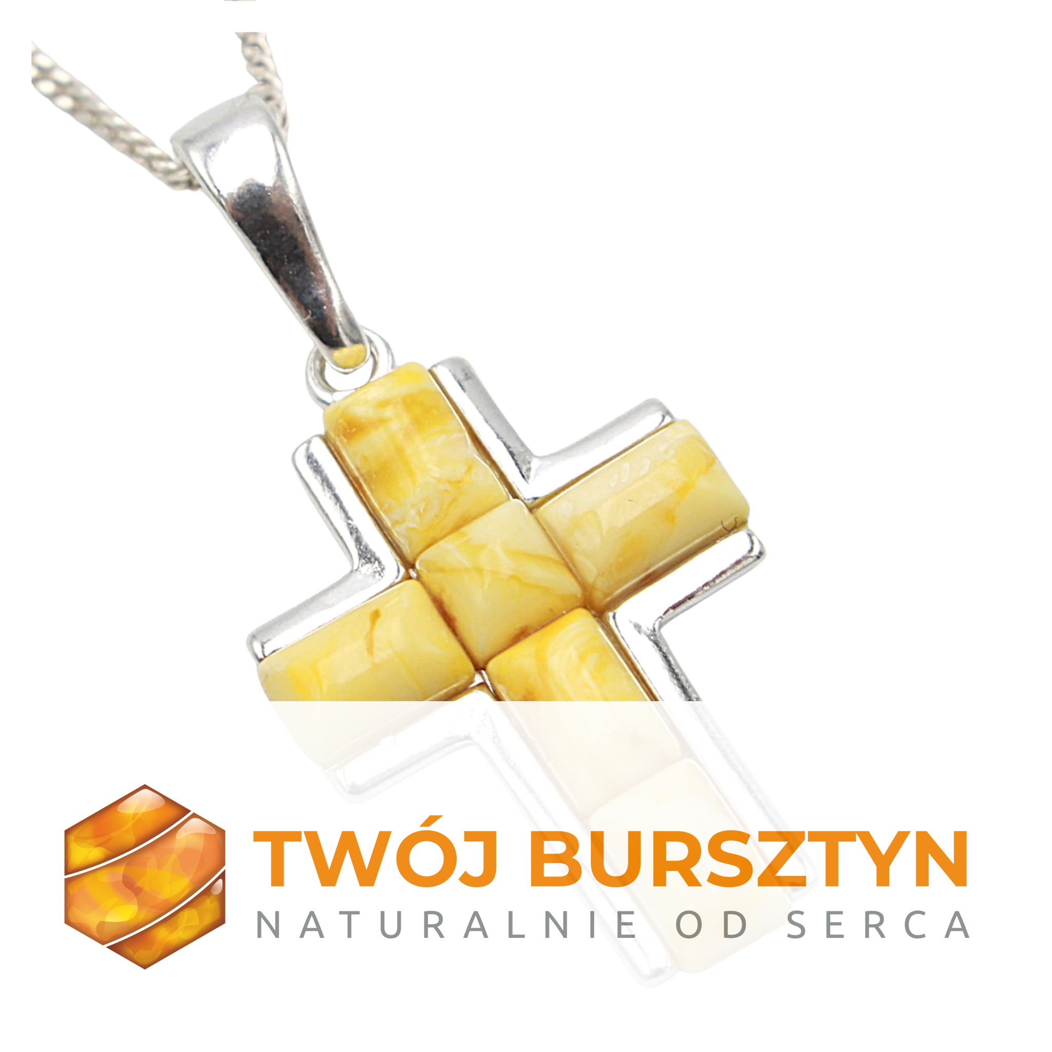 SREBRNY KRZYŻYK KRZYŻ wisiorek BURSZTYN zawieszka