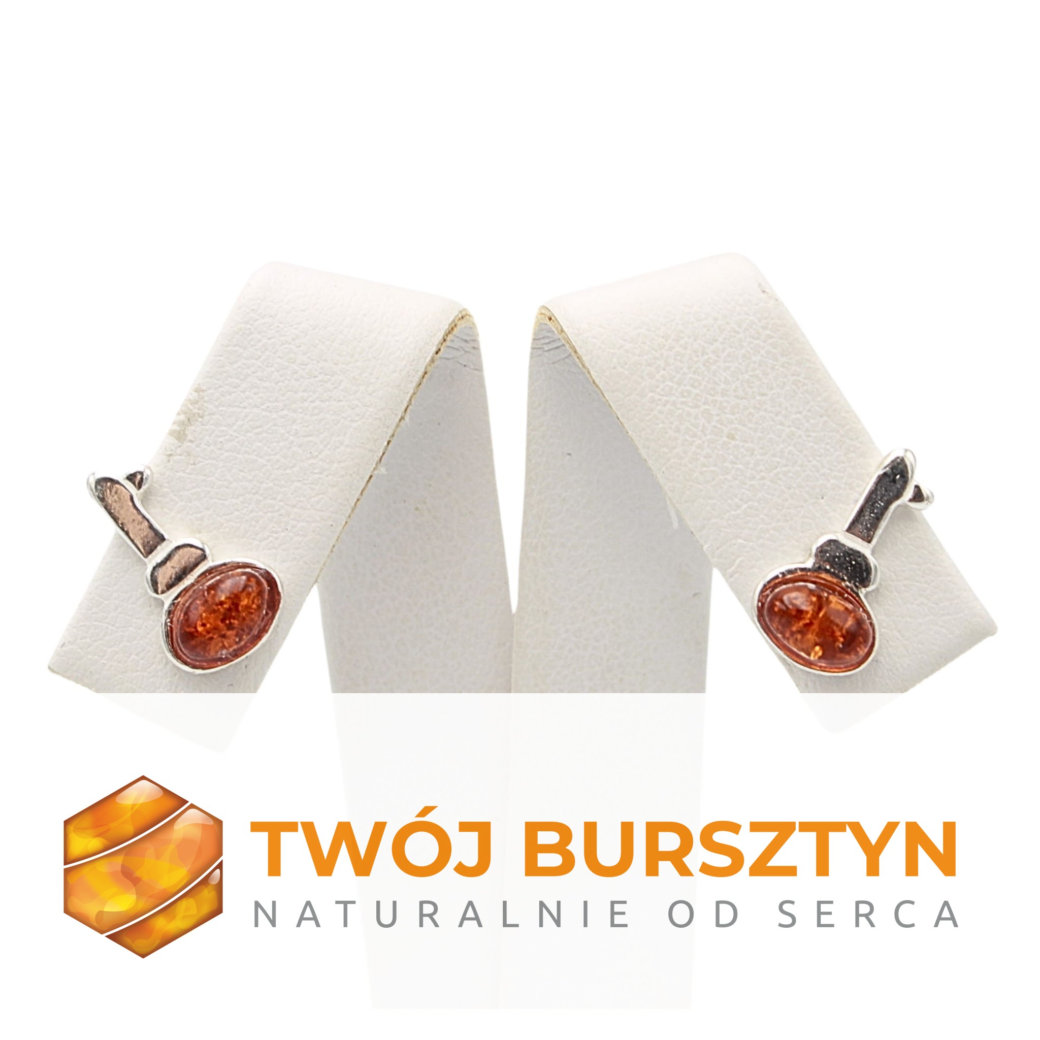SZTYFTY KOLCZYKI Z BURSZTYNEM SREBRNE srebro 925 bursztyn naturalny