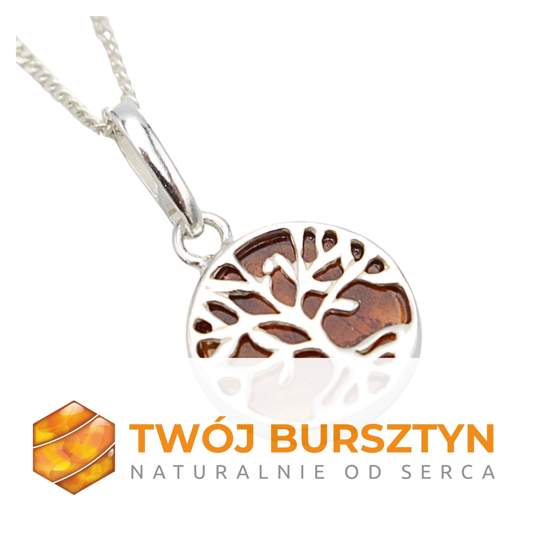 WISIOREK Z BURSZTYNU srebrny SREBRO 925 bursztyn +łańcuszek  ZAWIESZKA
