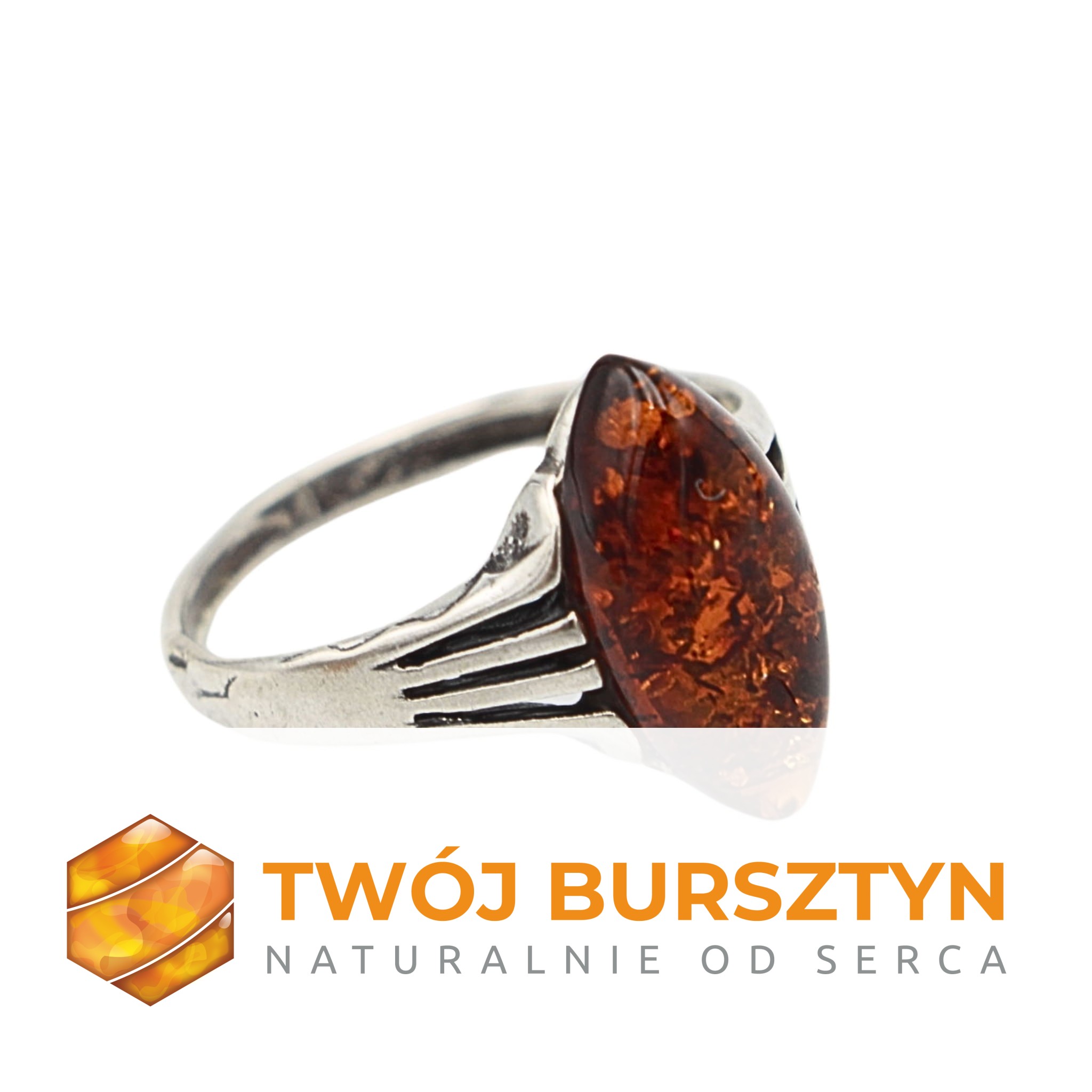 PIERŚCIONEK z bursztynem SREBRNY srebro 925 r.11
