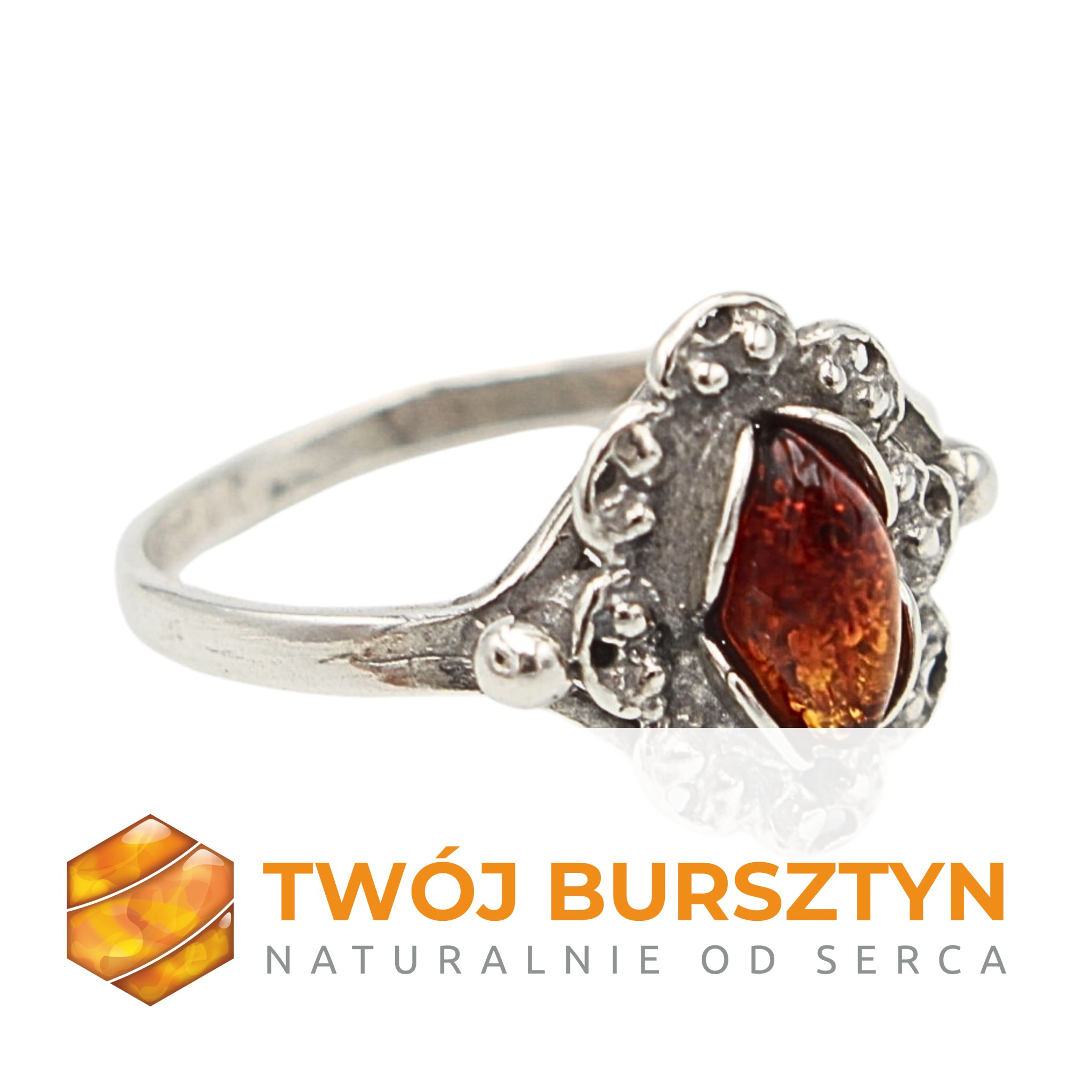 SREBRNY PIERŚCIONEK z bursztynem BURSZTYN srebro 925 r.18