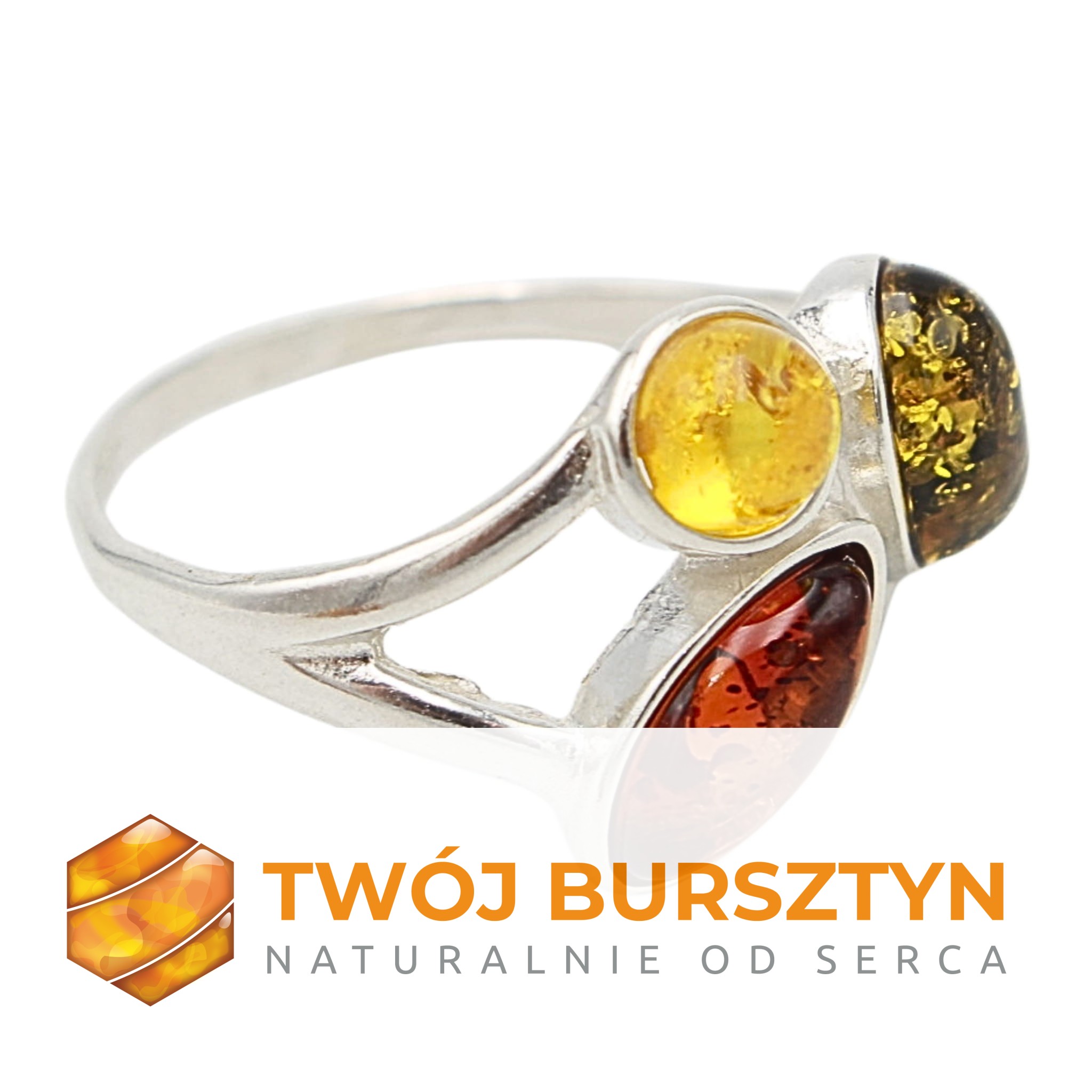 SREBRNY PIERŚCIONEK z bursztynem BURSZTYN srebro 925 r.19