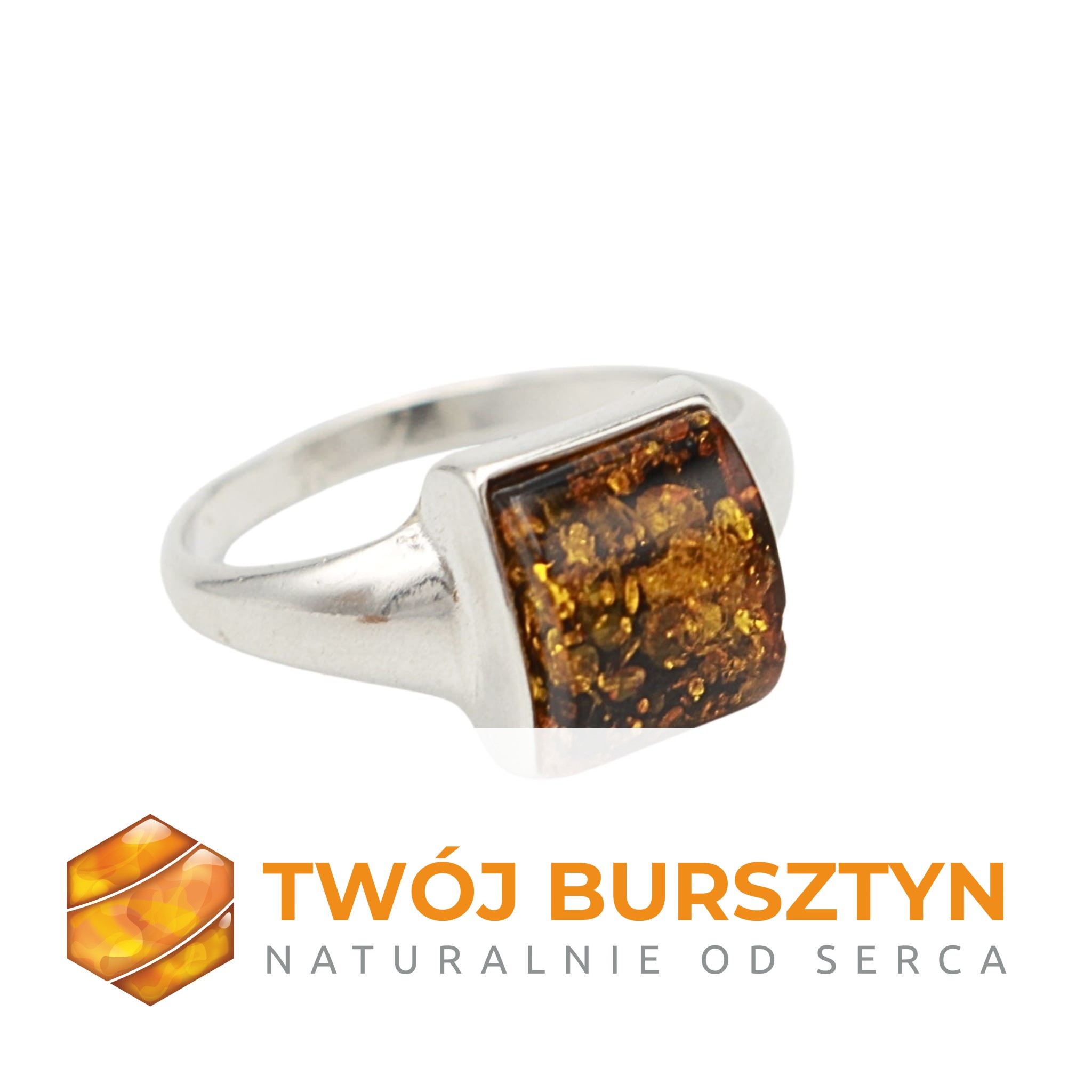 SREBRNY PIERŚCIONEK z bursztynem BURSZTYN srebro 925 r.19