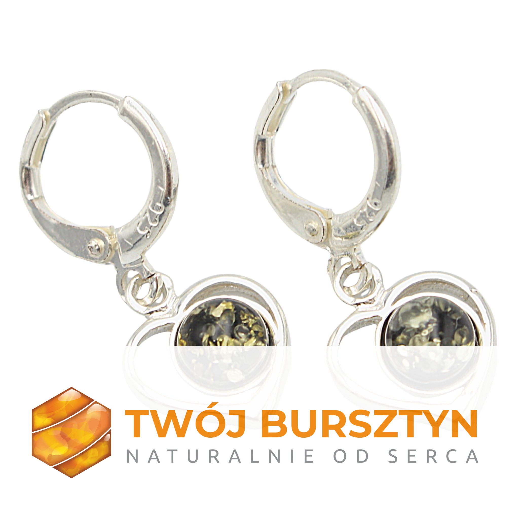 SREBRNE SERCA KOLCZYKI z bursztynem SERDUSZKA