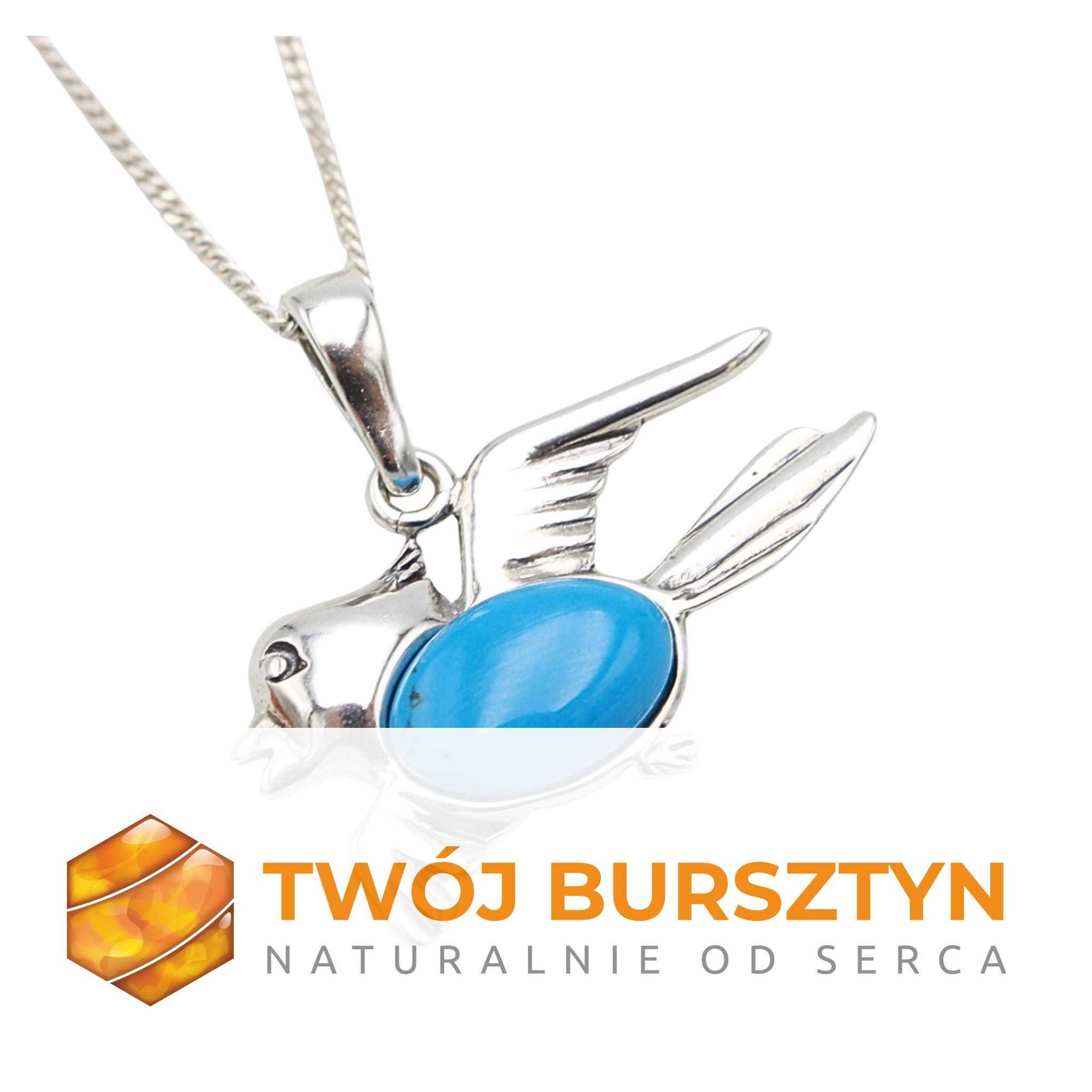 SREBRNY WISIOREK z TURKUSEM turkus ZAWIESZKA srebro 925 +ŁAŃCUSZEK