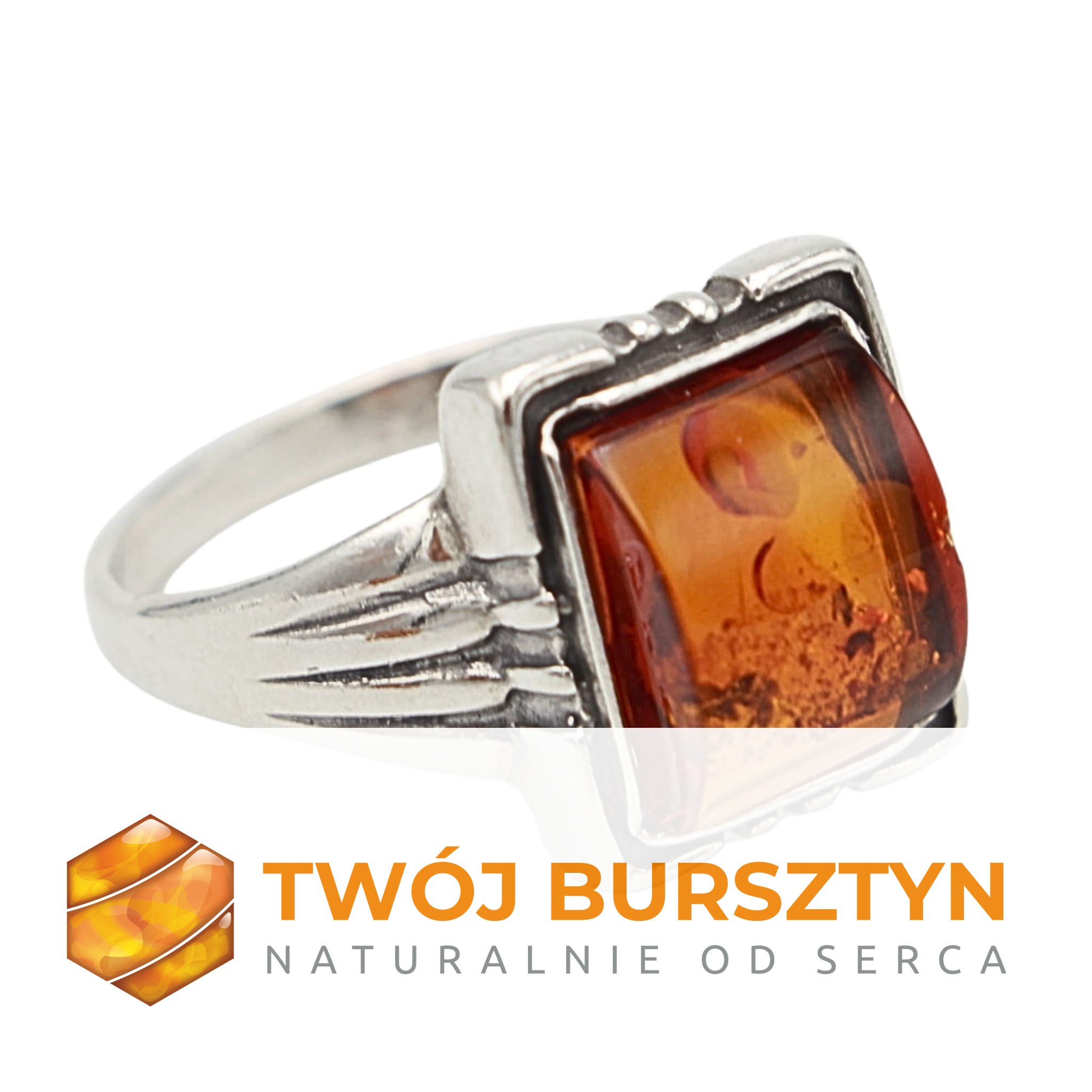 SREBRNY PIERŚCIONEK z bursztynem BURSZTYN srebro 925 r.21