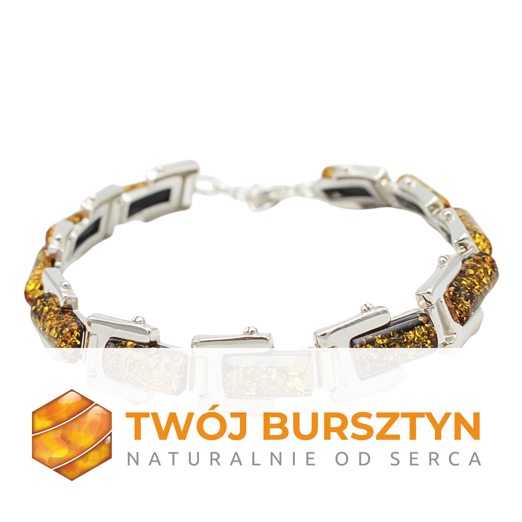 SREBRNA BRANSOLETKA Z BURSZTYNEM bursztyn srebro