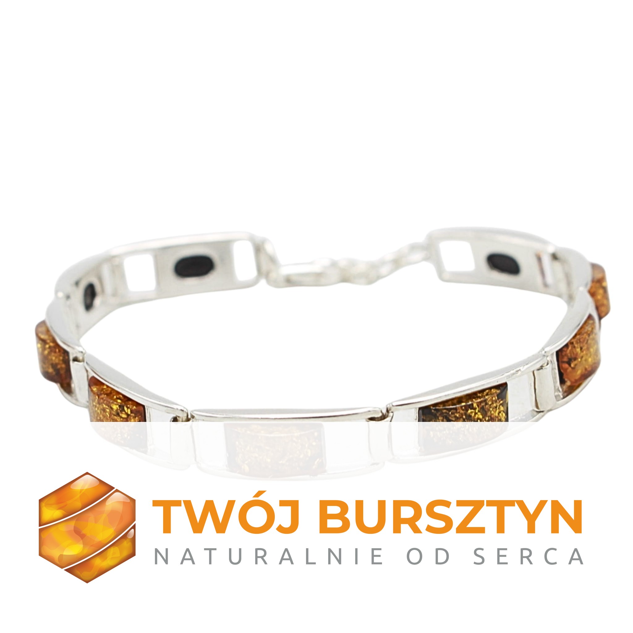 SREBRNA BRANSOLETKA Z BURSZTYNEM bursztyn srebro