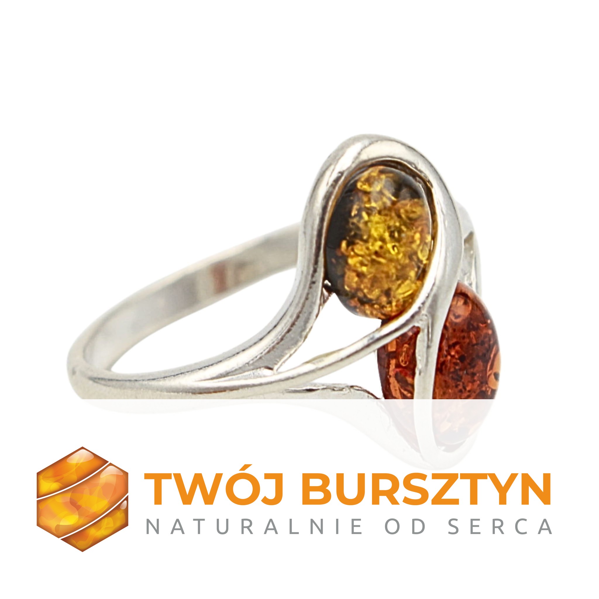 PIERŚCIONEK srebrny SREBRO 925 bursztyn r.19