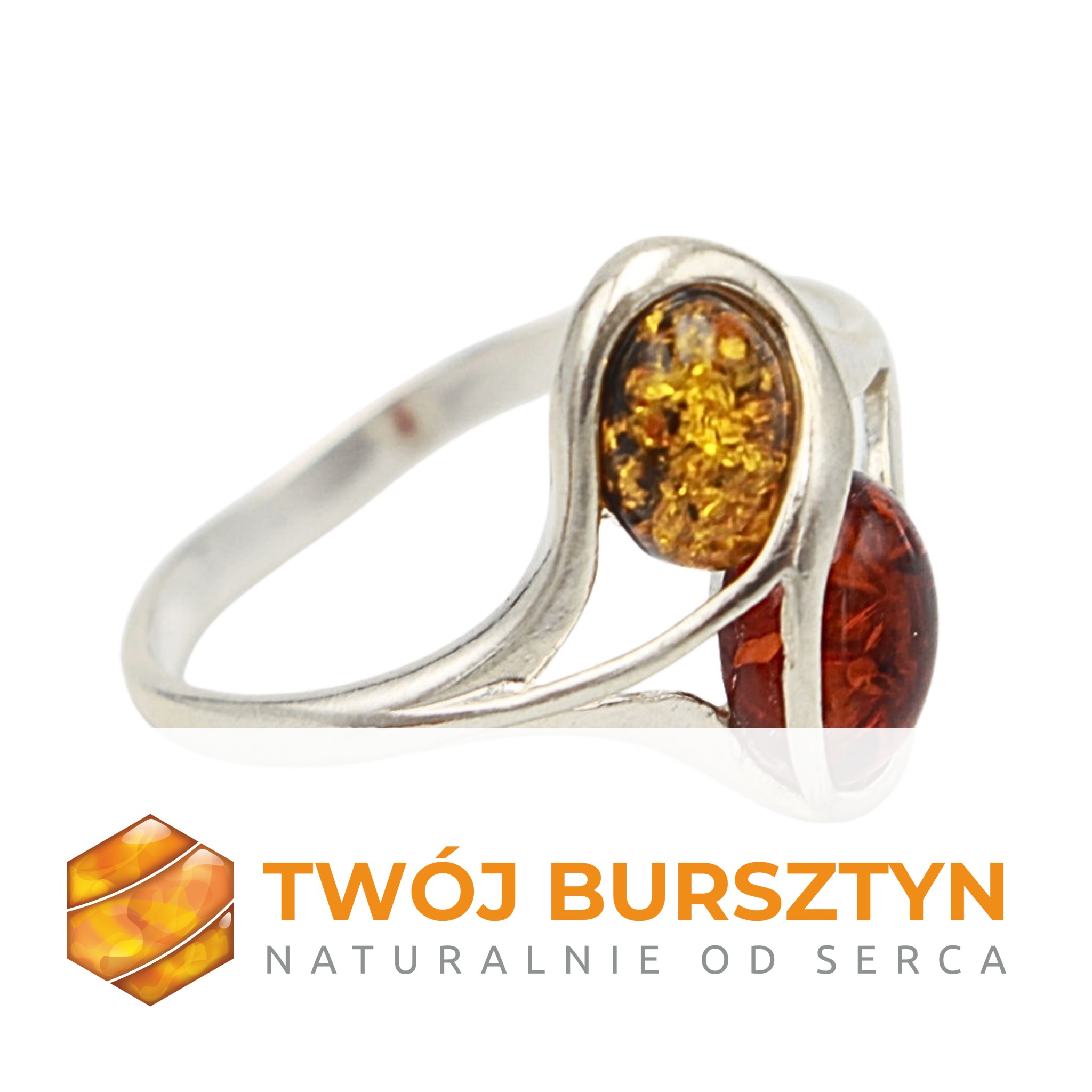 PIERŚCIONEK srebrny SREBRO 925 bursztyn r.23