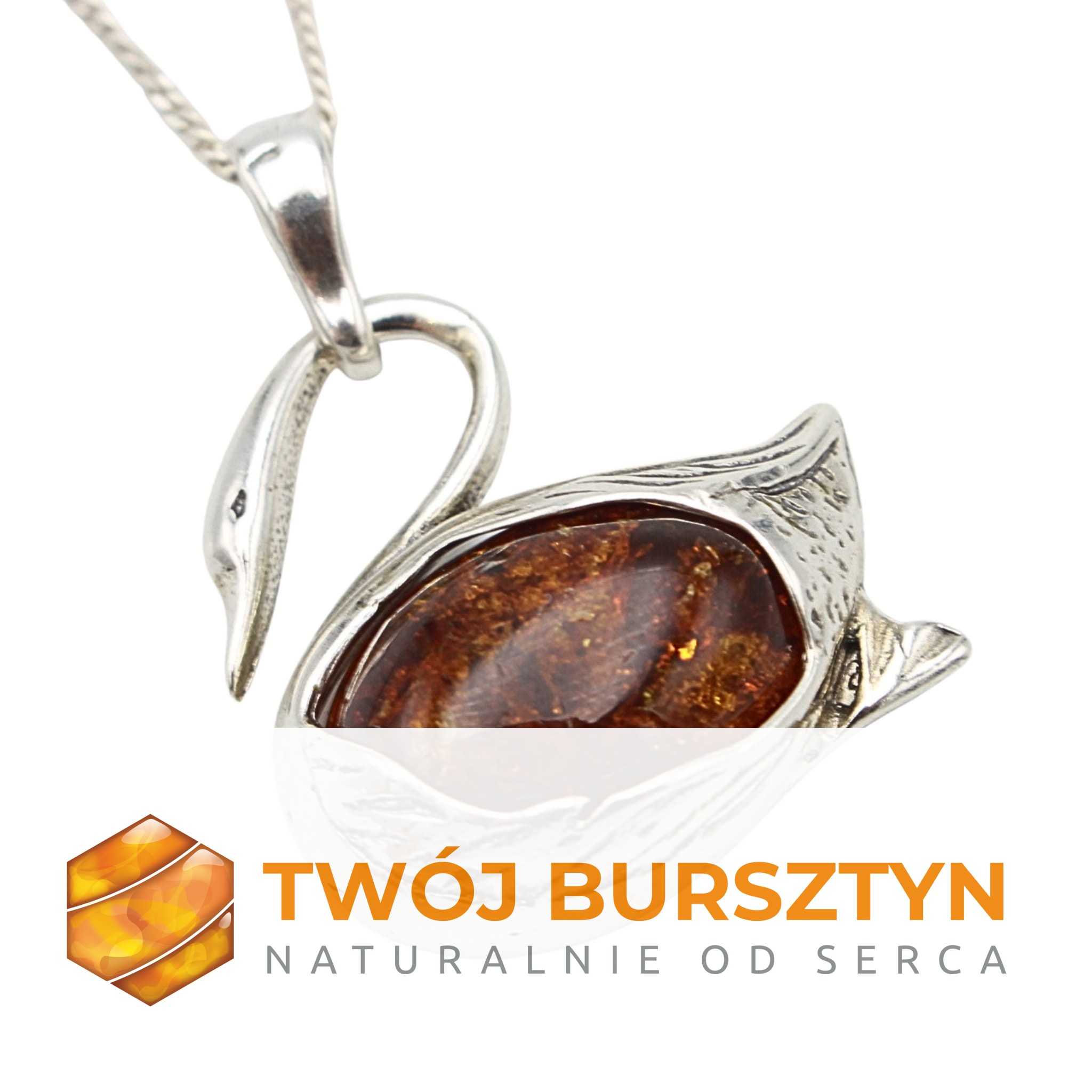 WISIOREK zawieszka NASZYJNIK z bursztynem BURSZTYN srebro 925 +ŁAŃCUSZEK