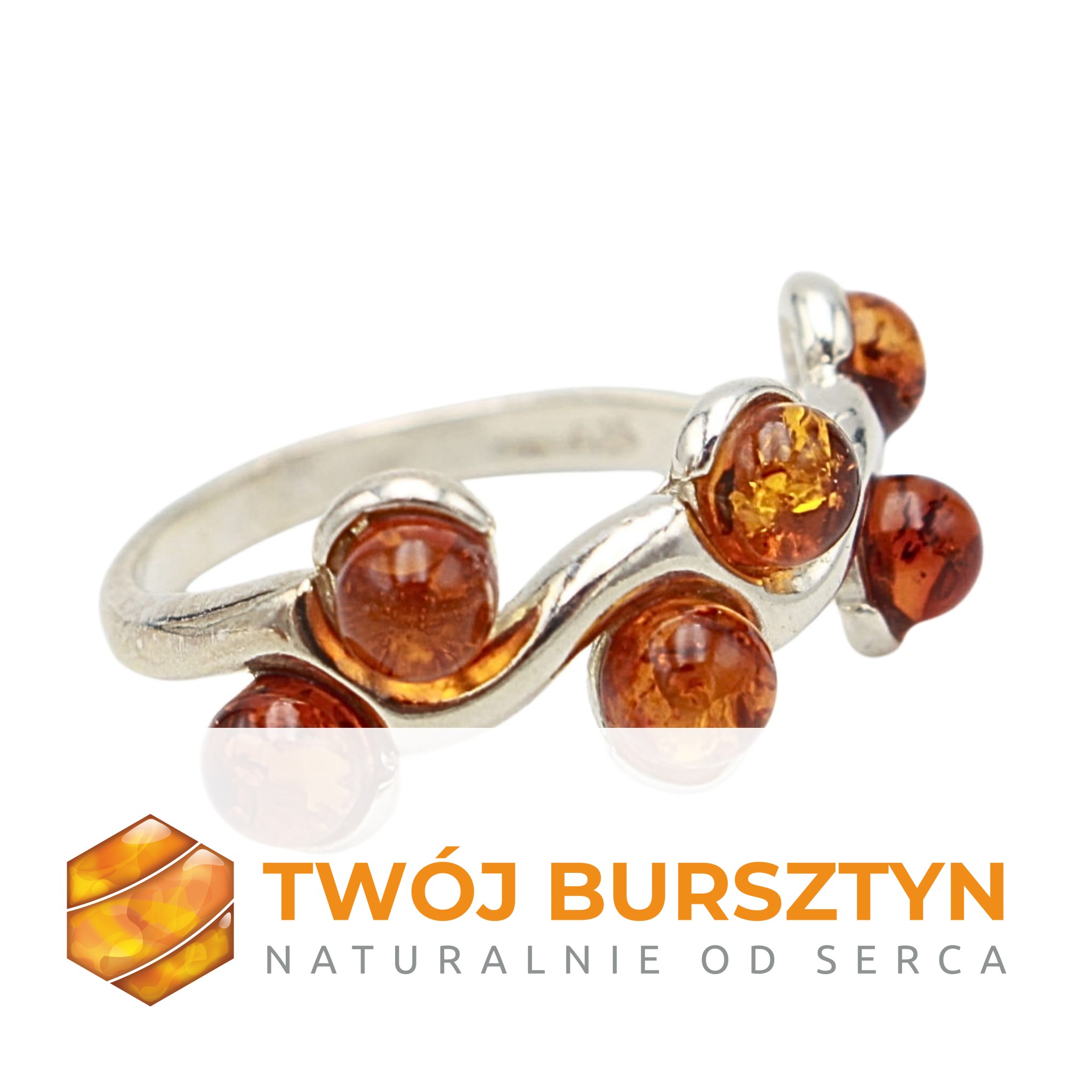SREBRNY PIERŚCIONEK z bursztynem BURSZTYN srebro 925 r.14