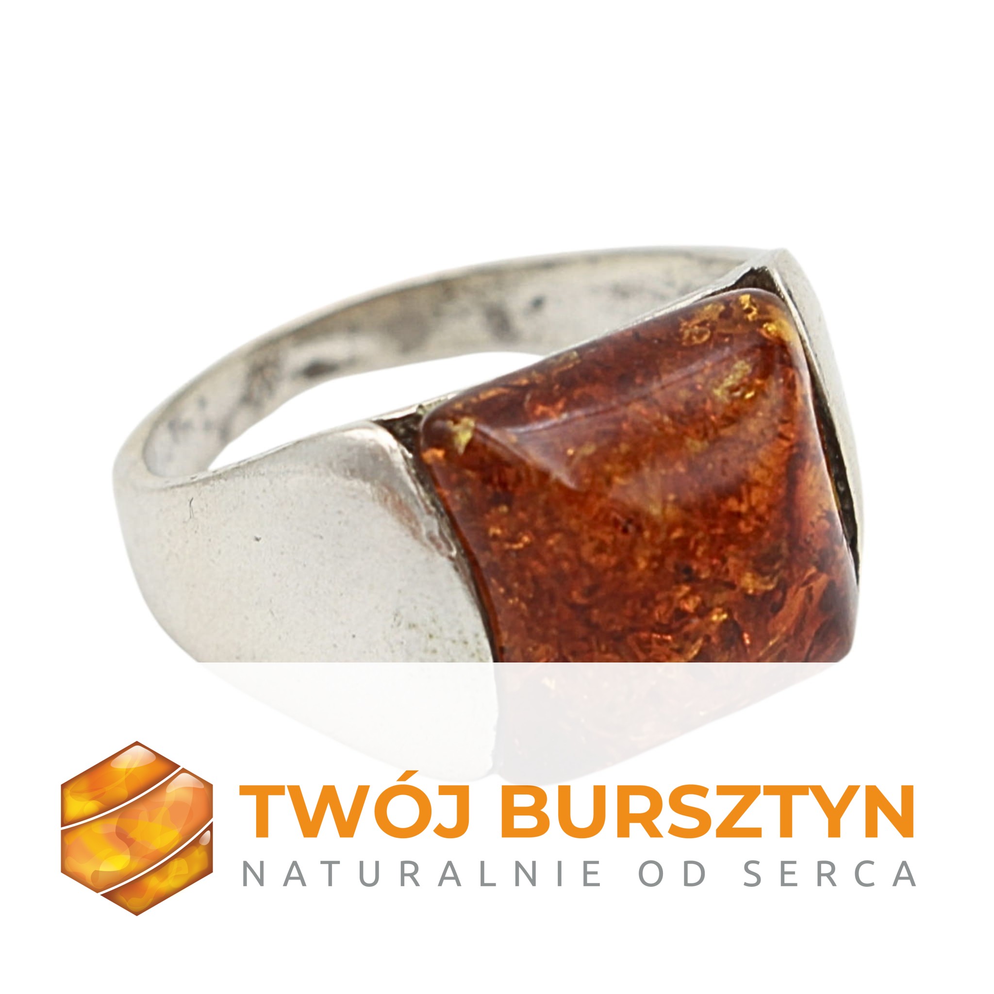 SREBRNY PIERŚCIONEK z bursztynem BURSZTYN srebro 925 r.18