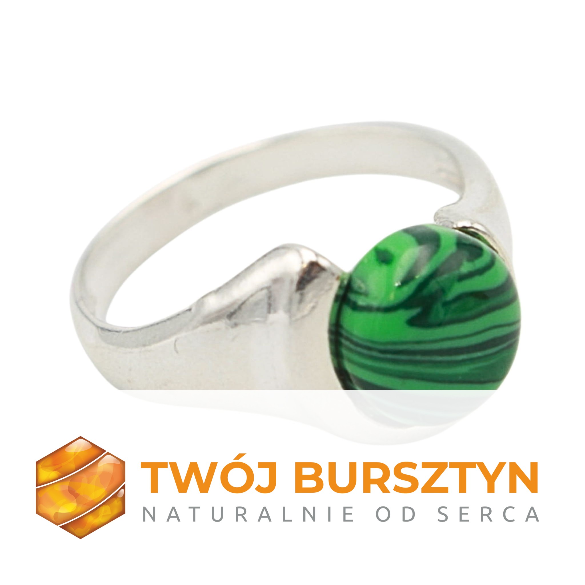 PIERŚCIONEK srebrny Z MALACHITEM srebro 925  r. 13