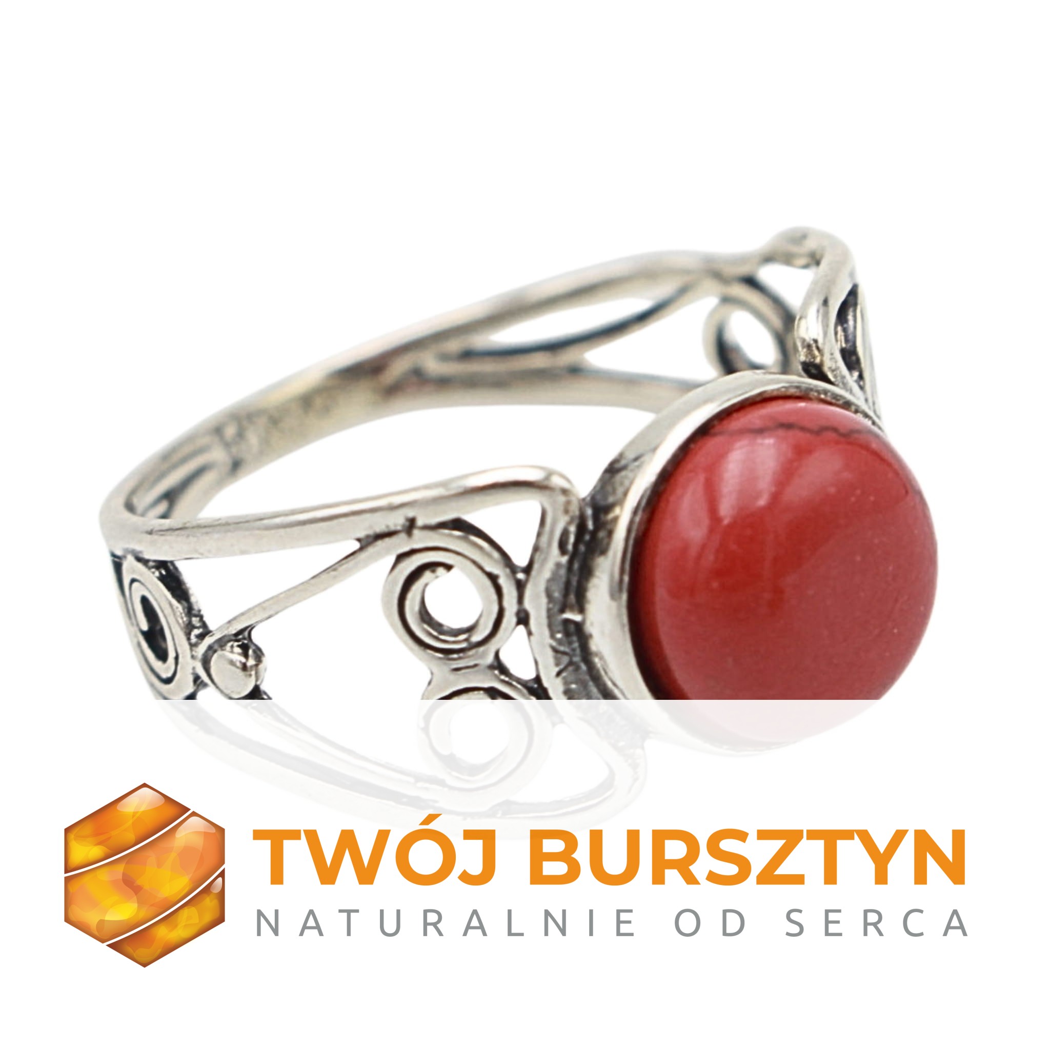 PIERŚCIONEK z koralem SREBRO 925 srebrny KORAL r.15