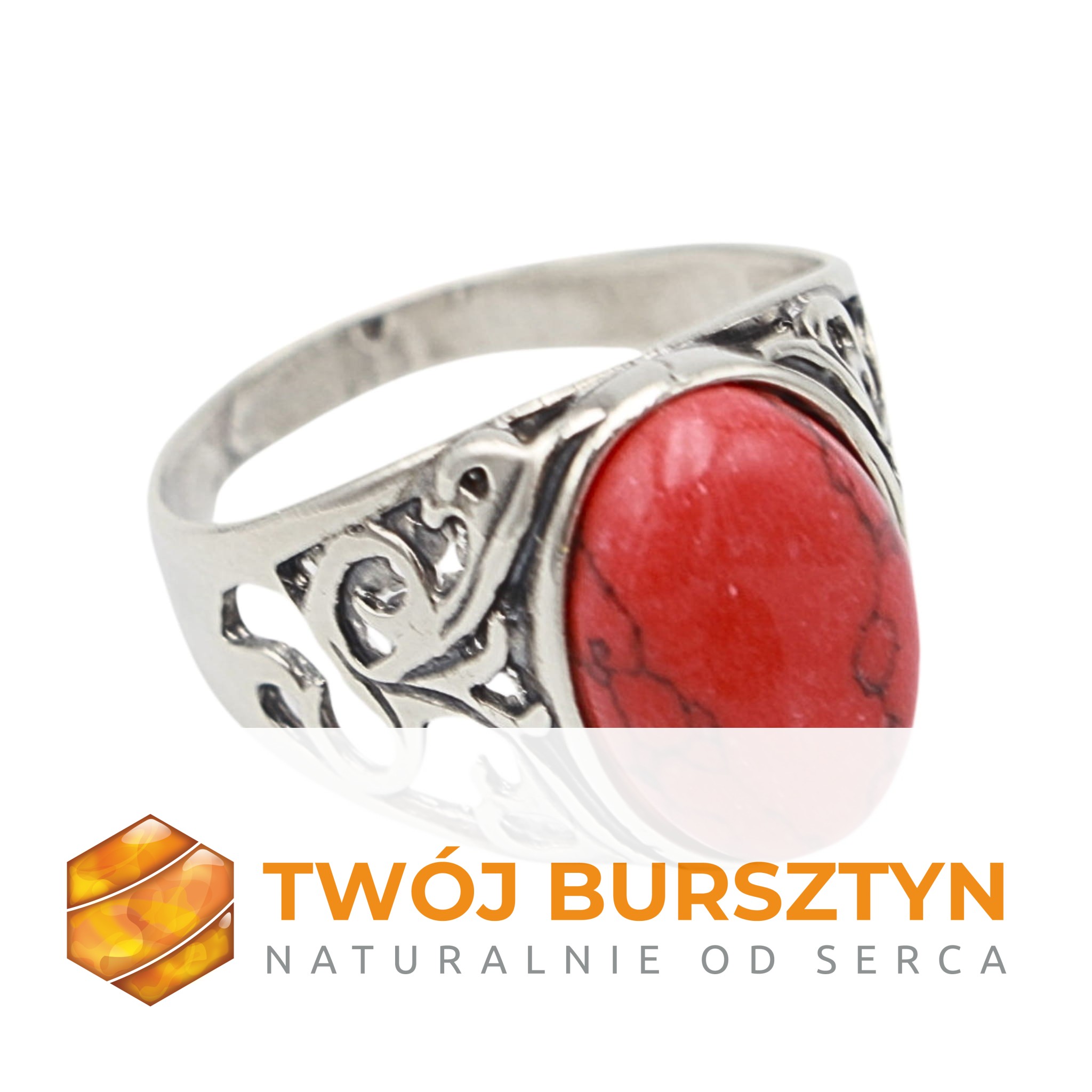 SREBRNY PIERŚCIONEK Z KORALEM srebro 925 KORAL  r.23