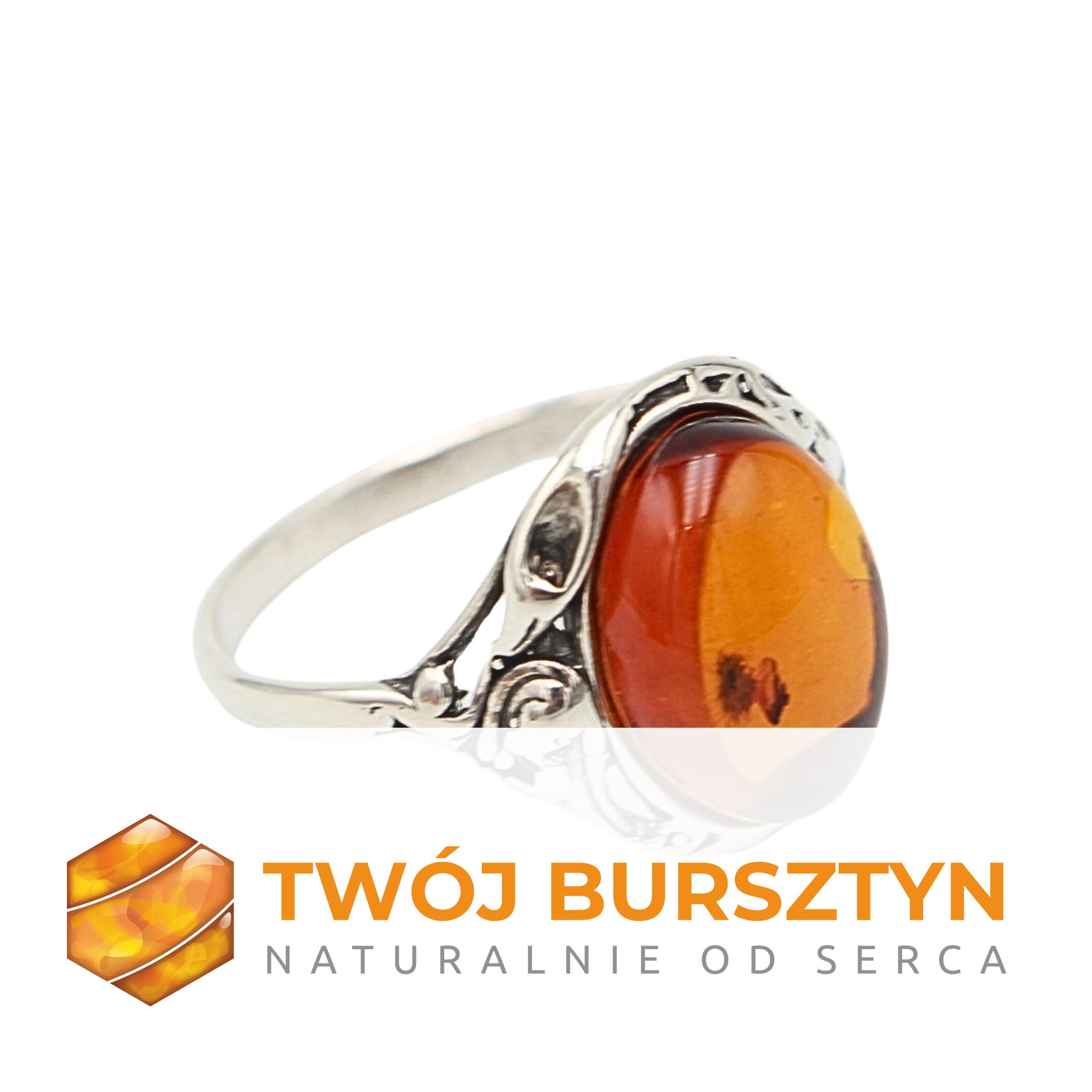 PIERŚCIONEK srebrny SREBRO 925 bursztyn r.23