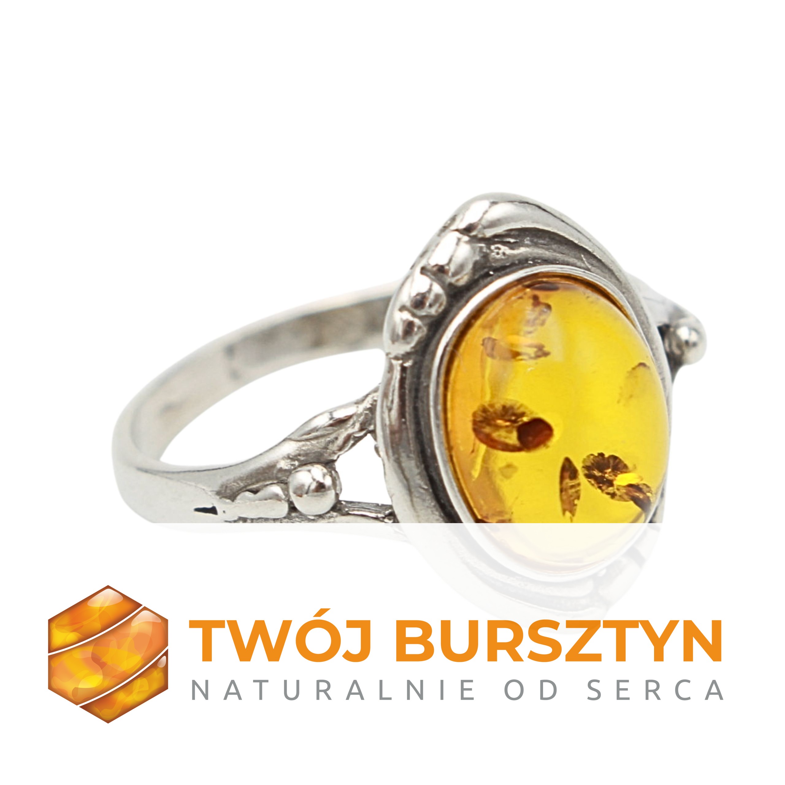 SREBRNY PIERŚCIONEK z bursztynem BURSZTYN srebro 925 r.19